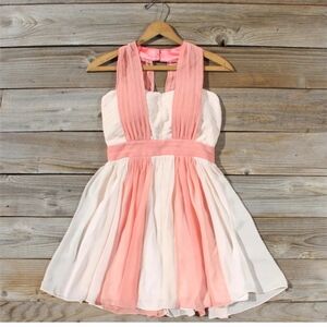 Modcloth Pink and Cream Halter Pleated Midi Dress